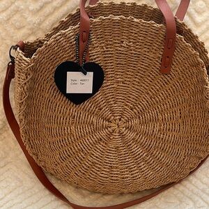 SALE Woven Tan Tote Bag with Brown Straps Brand New